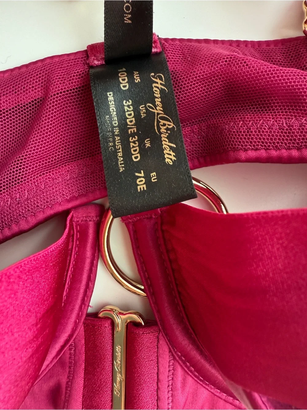 New Honey birdette Set Red Chastity Strap Satin Harness Bra 10dd 32 dd e panty S